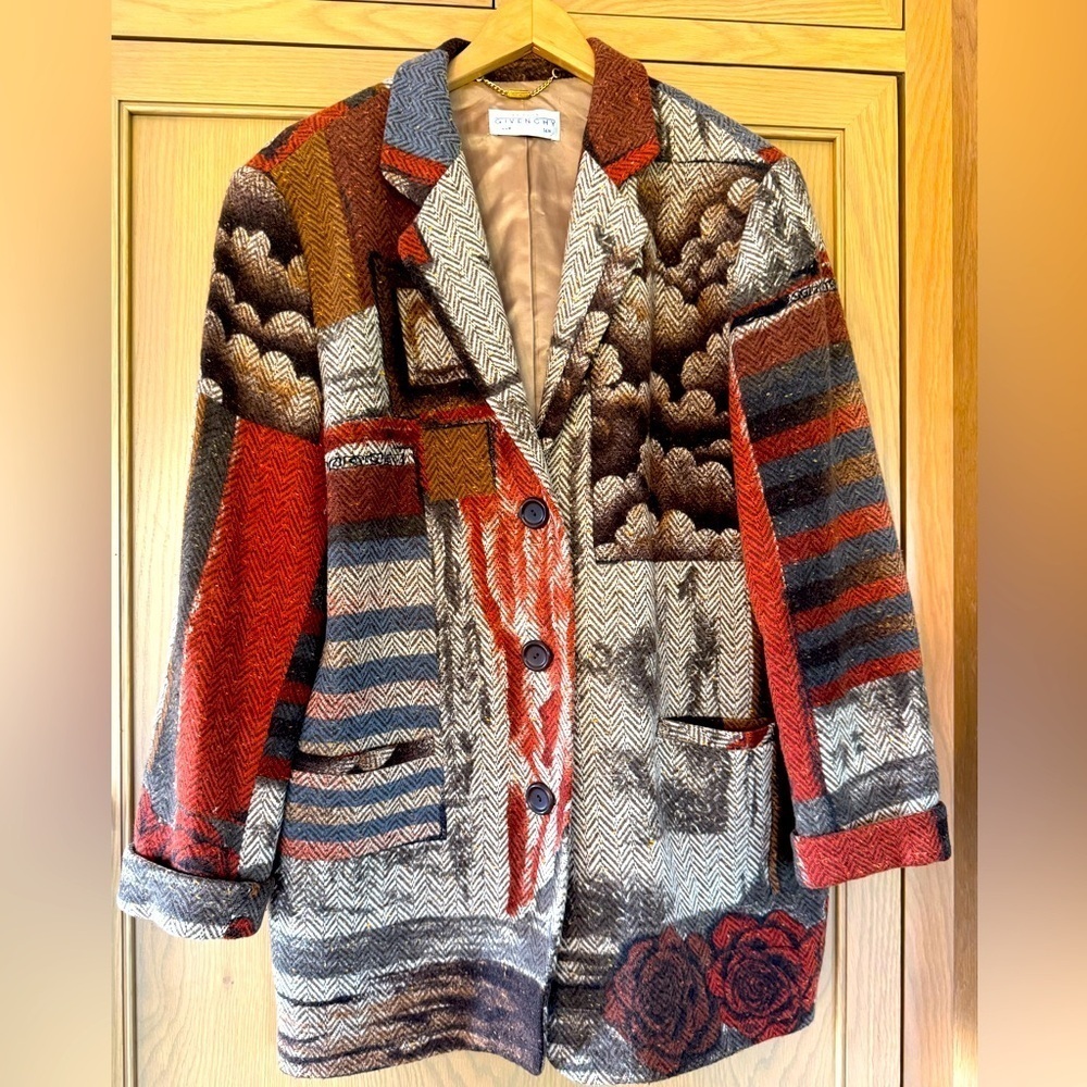 Vintage Givenchy Multicolor Patterned Blazer Lined Wool with Pockets / 14W